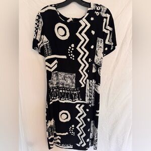 VINTAGE 80s EJM Black White Abstract Dress Women’s 10